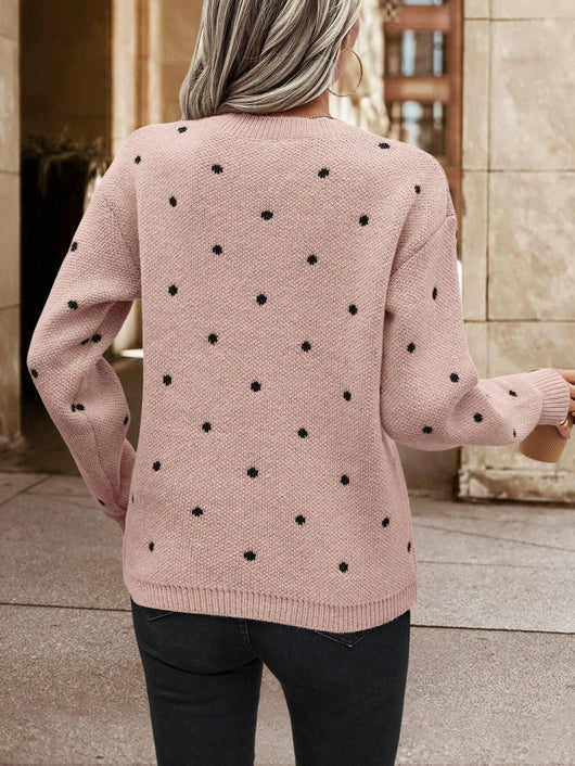 Dames Trui Roze Polka Dot | Ronde Hals