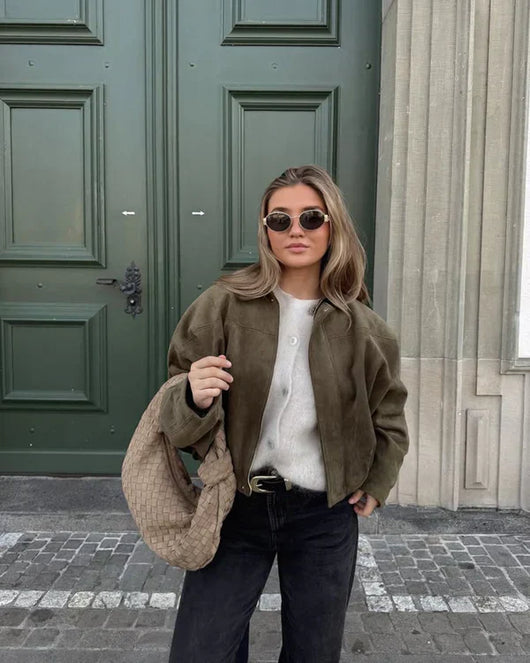 Suede look bomberjas dames