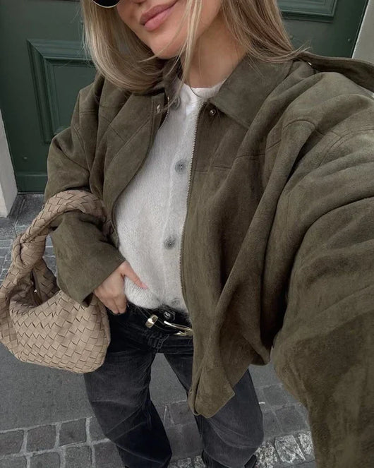 Suede look bomberjas dames