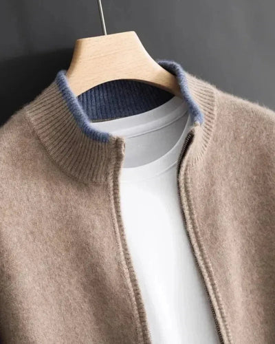 Heren Vest met Rits en Gebreide Kraag