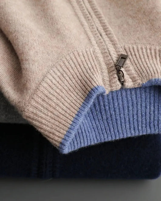 Heren Vest met Rits en Gebreide Kraag