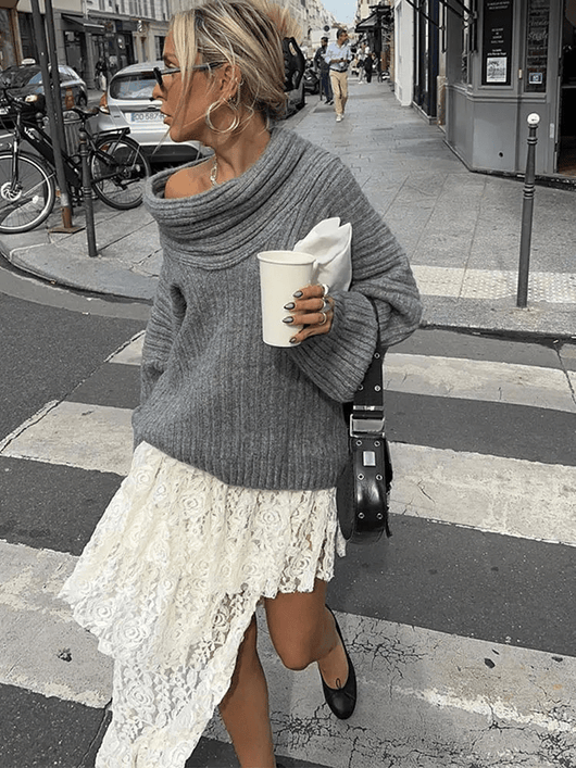 Elegante Off-Shoulder Gebreide Trui | Dames Sweater