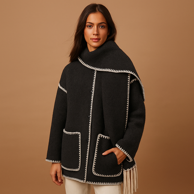 Dames Lange Winterjas met Ceintuur & Bijpassende Sjaal