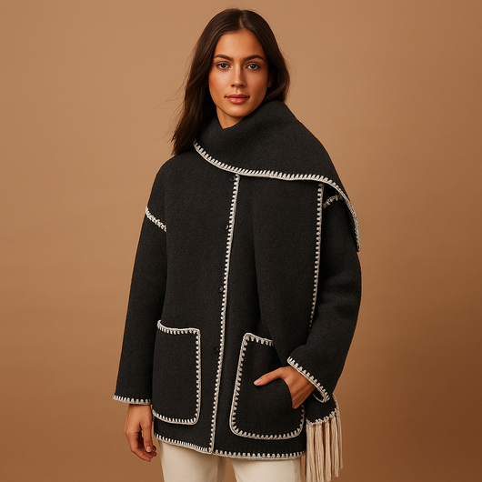 Dames Lange Winterjas met Ceintuur & Bijpassende Sjaal