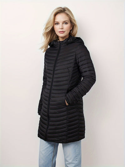 Casual gewatteerde jas met capuchon en rits voorkant