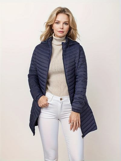 Casual gewatteerde jas met capuchon en rits voorkant