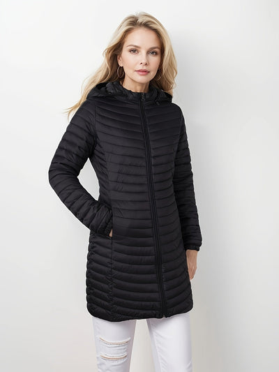 Casual gewatteerde jas met capuchon en rits voorkant