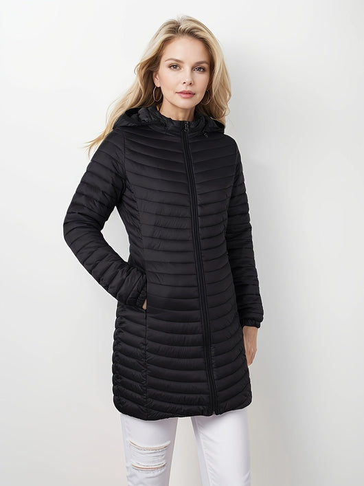 Casual gewatteerde jas met capuchon en rits voorkant