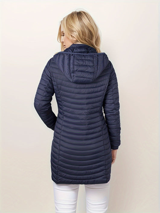 Casual gewatteerde jas met capuchon en rits voorkant